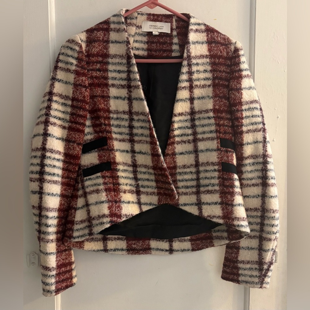 Derek Lam 10 Crosby Wool/Mohair/Alpaca Cropped Plaid Print Blazer Size 0